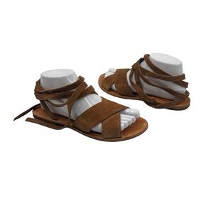 HINGE Brown Suede Leather Slip On Ankle Wrap Sandals Size 8 Women’s